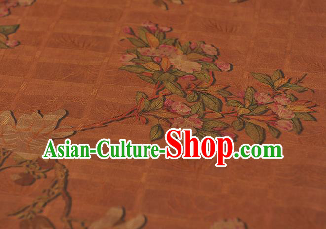 Chinese Classical Begonia Pattern Silk Fabric Traditional Cheongsam Cloth Brown Gambiered Guangdong Gauze Chinese Classical Begonia Pattern Silk Fabric Traditional Cheongsam Cloth Brown Gambiered Guangdong Gauze