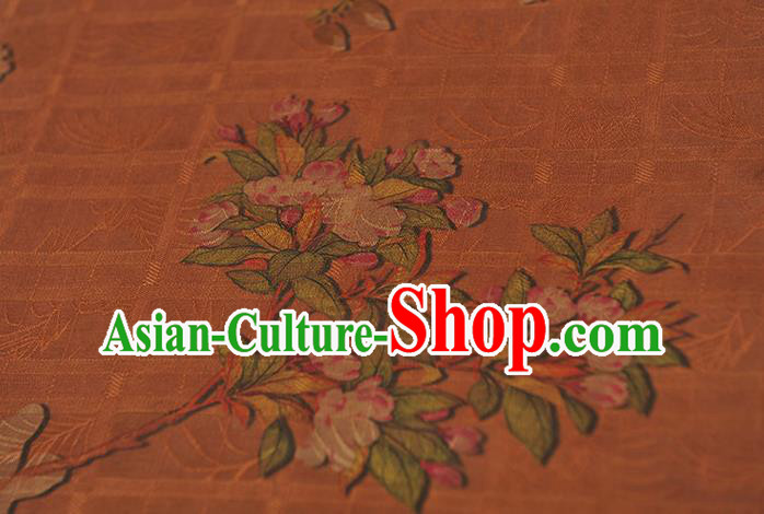 Chinese Classical Begonia Pattern Silk Fabric Traditional Cheongsam Cloth Brown Gambiered Guangdong Gauze Chinese Classical Begonia Pattern Silk Fabric Traditional Cheongsam Cloth Brown Gambiered Guangdong Gauze