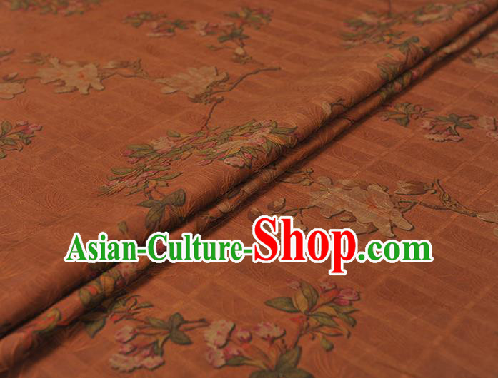 Chinese Classical Begonia Pattern Silk Fabric Traditional Cheongsam Cloth Brown Gambiered Guangdong Gauze Chinese Classical Begonia Pattern Silk Fabric Traditional Cheongsam Cloth Brown Gambiered Guangdong Gauze