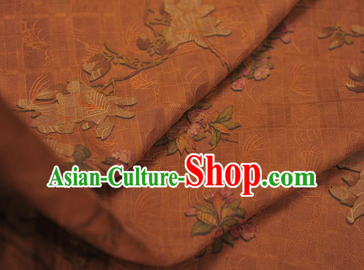 Chinese Classical Begonia Pattern Silk Fabric Traditional Cheongsam Cloth Brown Gambiered Guangdong Gauze Chinese Classical Begonia Pattern Silk Fabric Traditional Cheongsam Cloth Brown Gambiered Guangdong Gauze