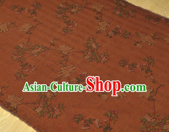 Chinese Classical Begonia Pattern Silk Fabric Traditional Cheongsam Cloth Brown Gambiered Guangdong Gauze Chinese Classical Begonia Pattern Silk Fabric Traditional Cheongsam Cloth Brown Gambiered Guangdong Gauze