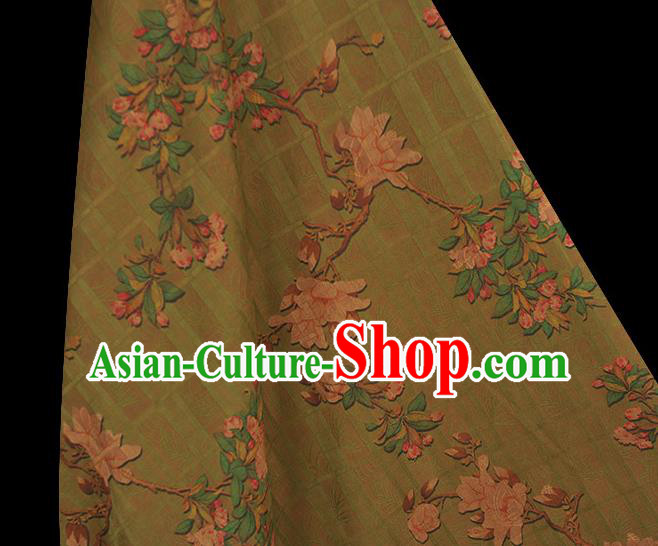 Chinese Traditional Cheongsam Cloth Green Gambiered Guangdong Gauze Classical Begonia Pattern Silk Fabric Chinese Traditional Cheongsam Cloth Green Gambiered Guangdong Gauze Classical Begonia Pattern Silk Fabric