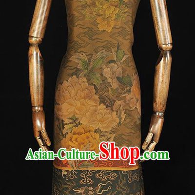Chinese Traditional Cheongsam Gambiered Guangdong Gauze Cloth Classical Peony Dragon Pattern Silk Fabric