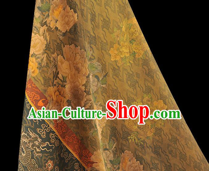 Chinese Traditional Cheongsam Gambiered Guangdong Gauze Cloth Classical Peony Dragon Pattern Silk Fabric