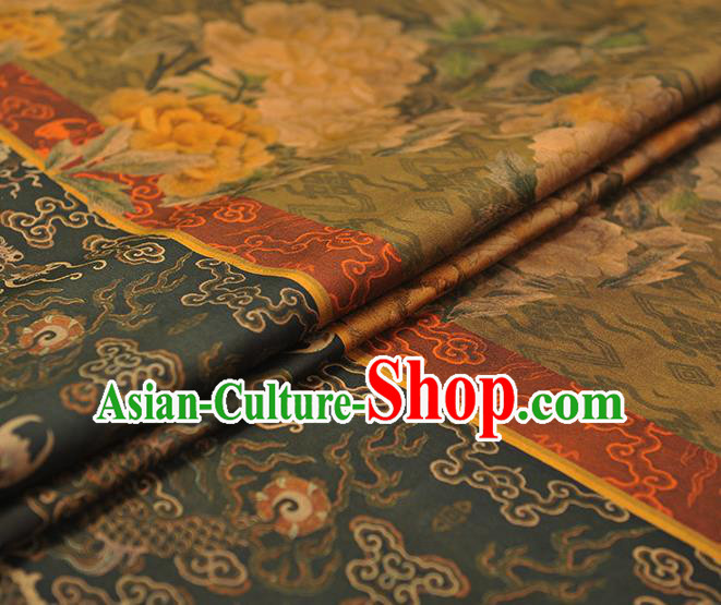 Chinese Traditional Cheongsam Gambiered Guangdong Gauze Cloth Classical Peony Dragon Pattern Silk Fabric