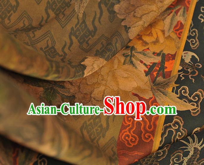 Chinese Traditional Cheongsam Gambiered Guangdong Gauze Cloth Classical Peony Dragon Pattern Silk Fabric