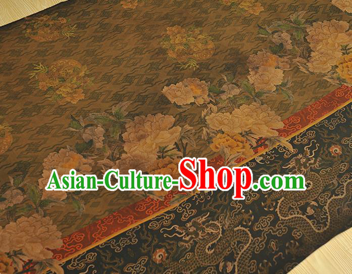 Chinese Traditional Cheongsam Gambiered Guangdong Gauze Cloth Classical Peony Dragon Pattern Silk Fabric