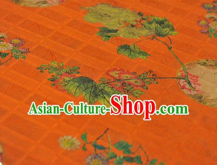 Chinese Traditional Cheongsam Orange Gambiered Guangdong Gauze Cloth Classical Flowers Pattern Silk Fabric Chinese Traditional Cheongsam Orange Gambiered Guangdong Gauze Cloth Classical Flowers Pattern Silk Fabric