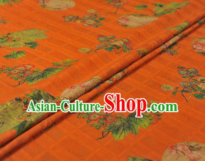 Chinese Traditional Cheongsam Orange Gambiered Guangdong Gauze Cloth Classical Flowers Pattern Silk Fabric Chinese Traditional Cheongsam Orange Gambiered Guangdong Gauze Cloth Classical Flowers Pattern Silk Fabric