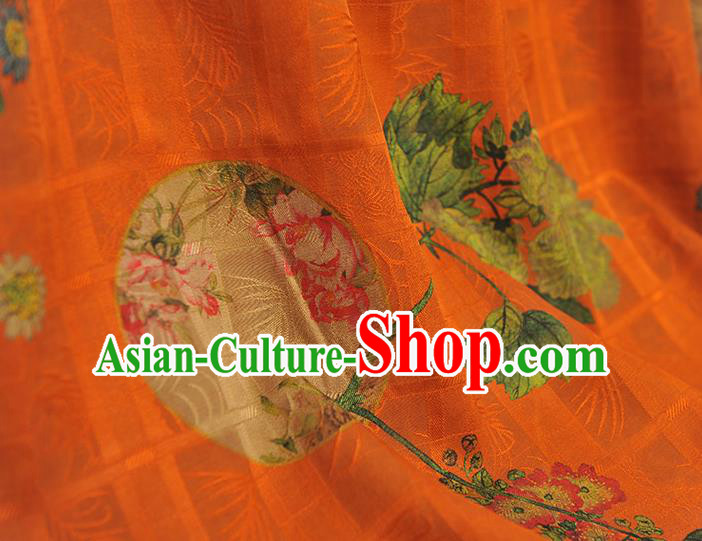 Chinese Traditional Cheongsam Orange Gambiered Guangdong Gauze Cloth Classical Flowers Pattern Silk Fabric Chinese Traditional Cheongsam Orange Gambiered Guangdong Gauze Cloth Classical Flowers Pattern Silk Fabric