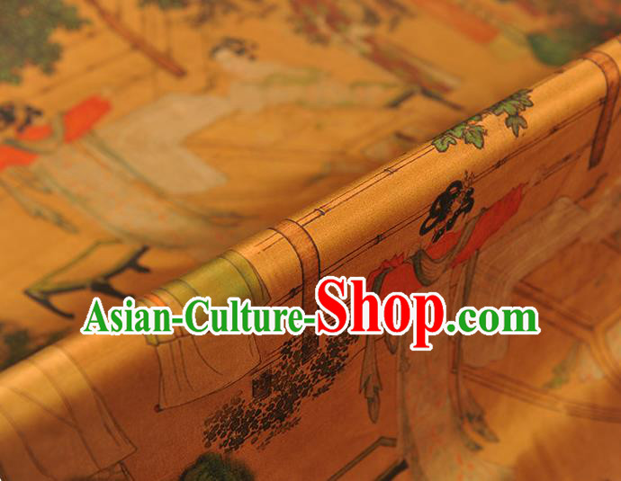 Chinese Traditional Ginger Gambiered Guangdong Gauze Classical Beauty Pattern Silk Fabric Cheongsam Satin Cloth