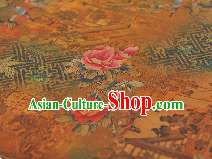 Chinese Classical Peony Pattern Silk Fabric Cheongsam Satin Cloth Traditional Ginger Gambiered Guangdong Gauze Chinese Classical Peony Pattern Silk Fabric Cheongsam Satin Cloth Traditional Ginger Gambiered Guangdong Gauze
