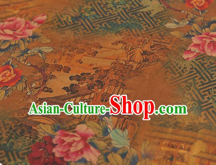 Chinese Classical Peony Pattern Silk Fabric Cheongsam Satin Cloth Traditional Ginger Gambiered Guangdong Gauze Chinese Classical Peony Pattern Silk Fabric Cheongsam Satin Cloth Traditional Ginger Gambiered Guangdong Gauze