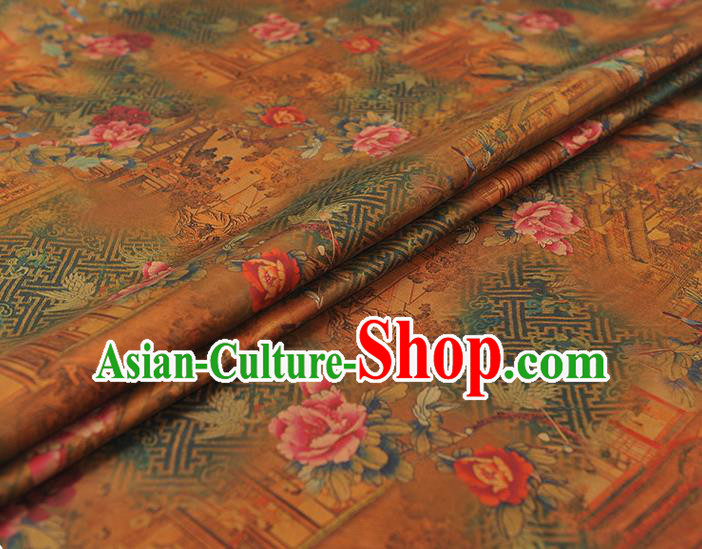 Chinese Classical Peony Pattern Silk Fabric Cheongsam Satin Cloth Traditional Ginger Gambiered Guangdong Gauze Chinese Classical Peony Pattern Silk Fabric Cheongsam Satin Cloth Traditional Ginger Gambiered Guangdong Gauze