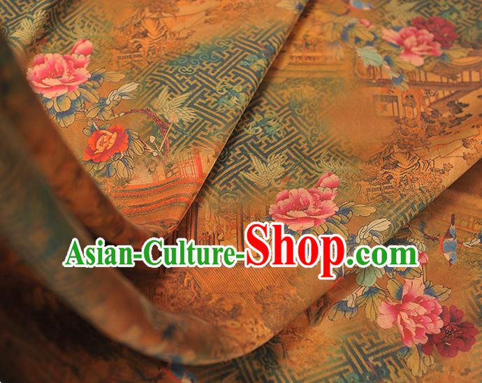 Chinese Classical Peony Pattern Silk Fabric Cheongsam Satin Cloth Traditional Ginger Gambiered Guangdong Gauze Chinese Classical Peony Pattern Silk Fabric Cheongsam Satin Cloth Traditional Ginger Gambiered Guangdong Gauze