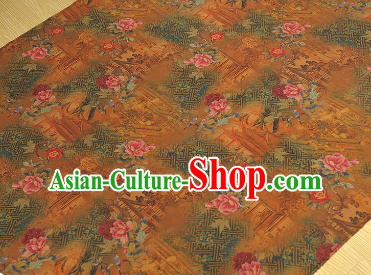 Chinese Classical Peony Pattern Silk Fabric Cheongsam Satin Cloth Traditional Ginger Gambiered Guangdong Gauze Chinese Classical Peony Pattern Silk Fabric Cheongsam Satin Cloth Traditional Ginger Gambiered Guangdong Gauze