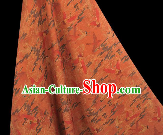 Chinese Classical Cranes Pattern Rust Red Cloth Cheongsam Gambiered Guangdong Gauze Traditional Silk Fabric Chinese Classical Cranes Pattern Rust Red Cloth Cheongsam Gambiered Guangdong Gauze Traditional Silk Fabric