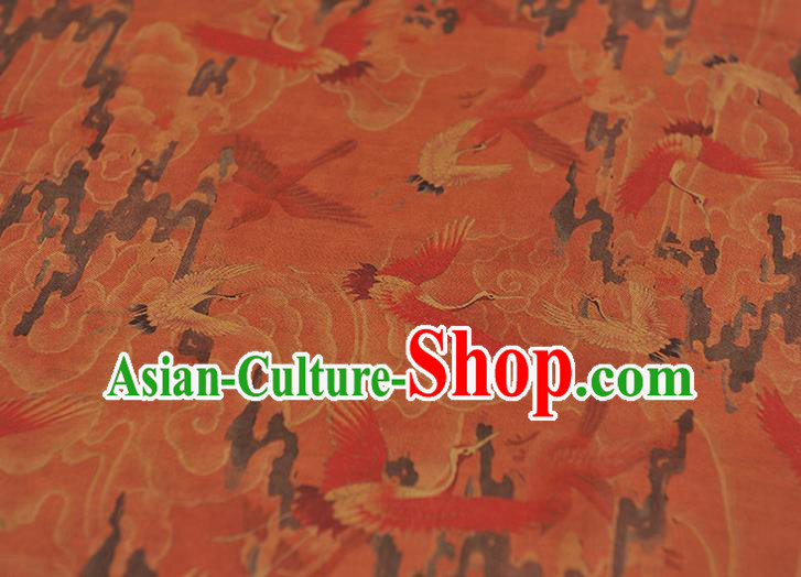 Chinese Classical Cranes Pattern Rust Red Cloth Cheongsam Gambiered Guangdong Gauze Traditional Silk Fabric Chinese Classical Cranes Pattern Rust Red Cloth Cheongsam Gambiered Guangdong Gauze Traditional Silk Fabric