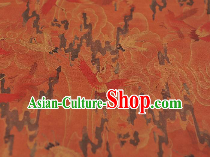 Chinese Classical Cranes Pattern Rust Red Cloth Cheongsam Gambiered Guangdong Gauze Traditional Silk Fabric Chinese Classical Cranes Pattern Rust Red Cloth Cheongsam Gambiered Guangdong Gauze Traditional Silk Fabric