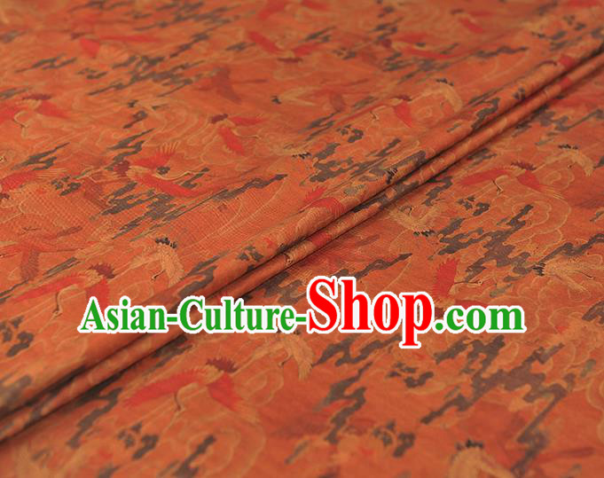 Chinese Classical Cranes Pattern Rust Red Cloth Cheongsam Gambiered Guangdong Gauze Traditional Silk Fabric Chinese Classical Cranes Pattern Rust Red Cloth Cheongsam Gambiered Guangdong Gauze Traditional Silk Fabric