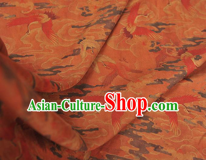 Chinese Classical Cranes Pattern Rust Red Cloth Cheongsam Gambiered Guangdong Gauze Traditional Silk Fabric Chinese Classical Cranes Pattern Rust Red Cloth Cheongsam Gambiered Guangdong Gauze Traditional Silk Fabric
