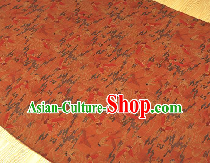 Chinese Classical Cranes Pattern Rust Red Cloth Cheongsam Gambiered Guangdong Gauze Traditional Silk Fabric Chinese Classical Cranes Pattern Rust Red Cloth Cheongsam Gambiered Guangdong Gauze Traditional Silk Fabric
