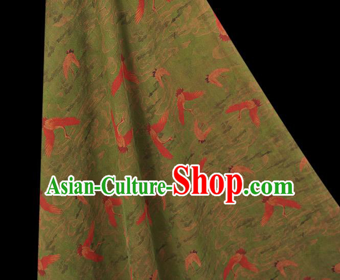 Chinese Cheongsam Gambiered Guangdong Gauze Traditional Silk Fabric Classical Cranes Pattern Green Cloth Chinese Cheongsam Gambiered Guangdong Gauze Traditional Silk Fabric Classical Cranes Pattern Green Cloth