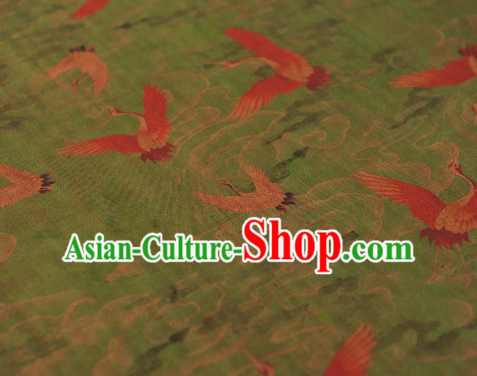 Chinese Cheongsam Gambiered Guangdong Gauze Traditional Silk Fabric Classical Cranes Pattern Green Cloth Chinese Cheongsam Gambiered Guangdong Gauze Traditional Silk Fabric Classical Cranes Pattern Green Cloth