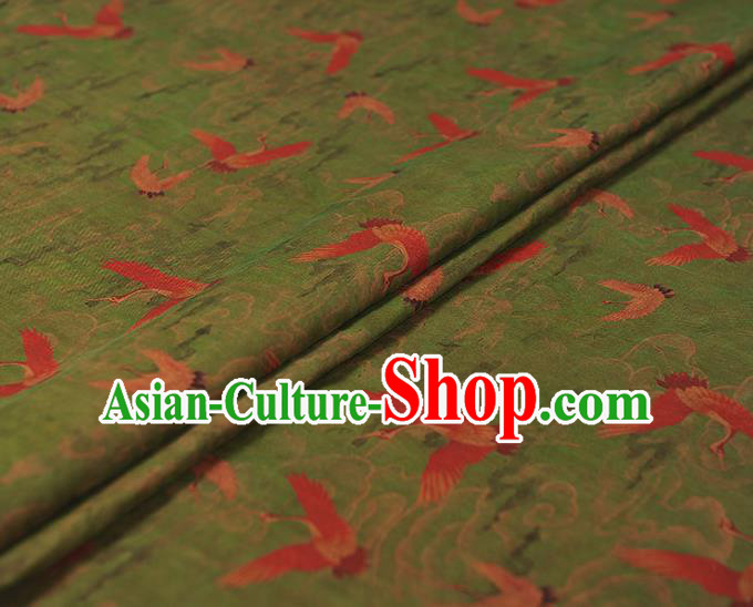Chinese Cheongsam Gambiered Guangdong Gauze Traditional Silk Fabric Classical Cranes Pattern Green Cloth Chinese Cheongsam Gambiered Guangdong Gauze Traditional Silk Fabric Classical Cranes Pattern Green Cloth