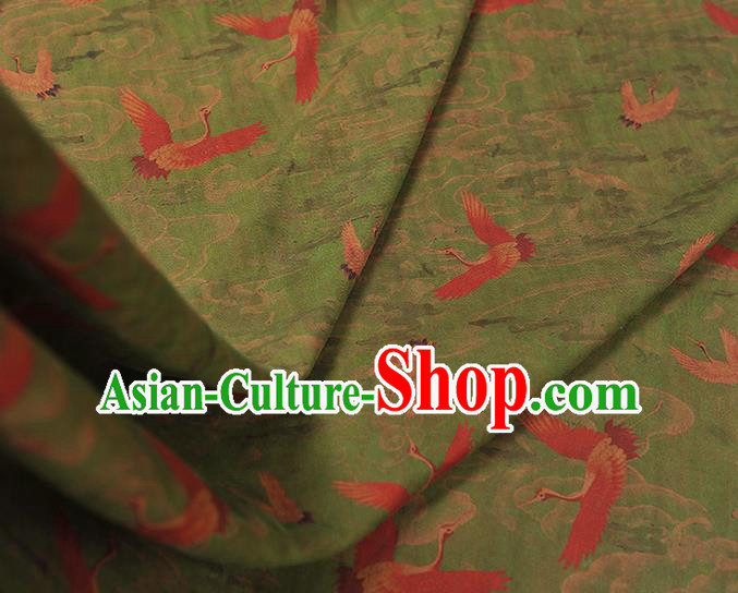 Chinese Cheongsam Gambiered Guangdong Gauze Traditional Silk Fabric Classical Cranes Pattern Green Cloth Chinese Cheongsam Gambiered Guangdong Gauze Traditional Silk Fabric Classical Cranes Pattern Green Cloth