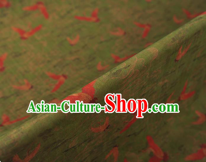Chinese Cheongsam Gambiered Guangdong Gauze Traditional Silk Fabric Classical Cranes Pattern Green Cloth Chinese Cheongsam Gambiered Guangdong Gauze Traditional Silk Fabric Classical Cranes Pattern Green Cloth