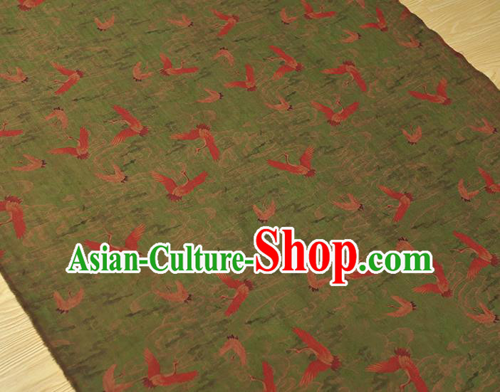Chinese Cheongsam Gambiered Guangdong Gauze Traditional Silk Fabric Classical Cranes Pattern Green Cloth Chinese Cheongsam Gambiered Guangdong Gauze Traditional Silk Fabric Classical Cranes Pattern Green Cloth