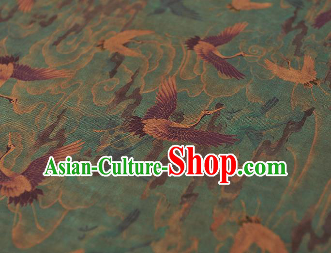 Chinese Traditional Silk Fabric Classical Cranes Pattern Blue Cloth Cheongsam Gambiered Guangdong Gauze Chinese Traditional Silk Fabric Classical Cranes Pattern Blue Cloth Cheongsam Gambiered Guangdong Gauze