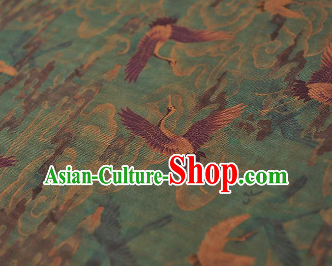 Chinese Traditional Silk Fabric Classical Cranes Pattern Blue Cloth Cheongsam Gambiered Guangdong Gauze Chinese Traditional Silk Fabric Classical Cranes Pattern Blue Cloth Cheongsam Gambiered Guangdong Gauze