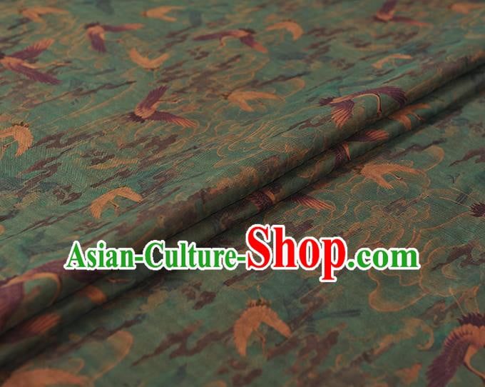 Chinese Traditional Silk Fabric Classical Cranes Pattern Blue Cloth Cheongsam Gambiered Guangdong Gauze Chinese Traditional Silk Fabric Classical Cranes Pattern Blue Cloth Cheongsam Gambiered Guangdong Gauze