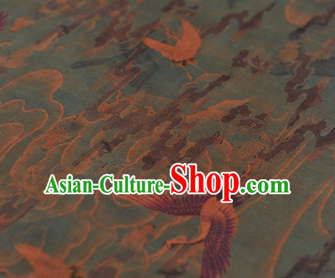 Chinese Classical Cranes Pattern Cloth Cheongsam Gambiered Guangdong Gauze Traditional Navy Silk Fabric Chinese Classical Cranes Pattern Cloth Cheongsam Gambiered Guangdong Gauze Traditional Navy Silk Fabric