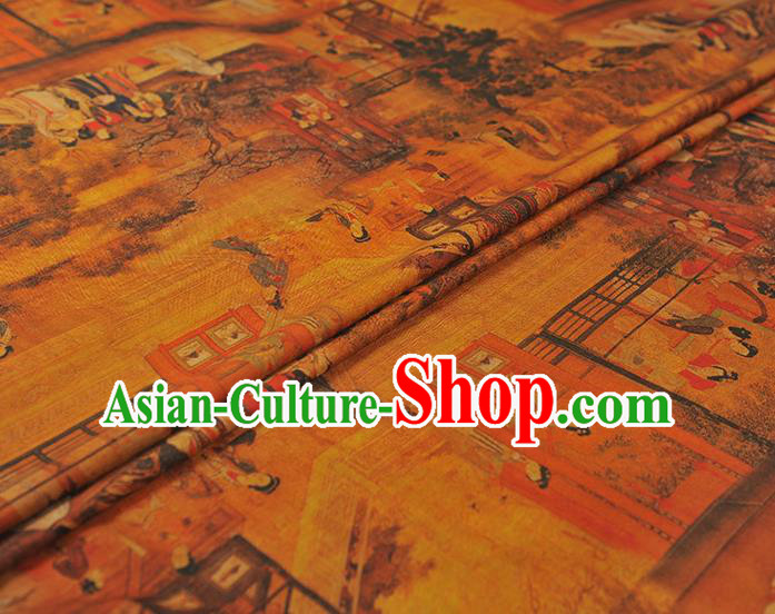 Chinese Classical Palace Lady Pattern Cloth Traditional Cheongsam Ginger Silk Fabric Gambiered Guangdong Gauze Chinese Classical Palace Lady Pattern Cloth Traditional Cheongsam Ginger Silk Fabric Gambiered Guangdong Gauze