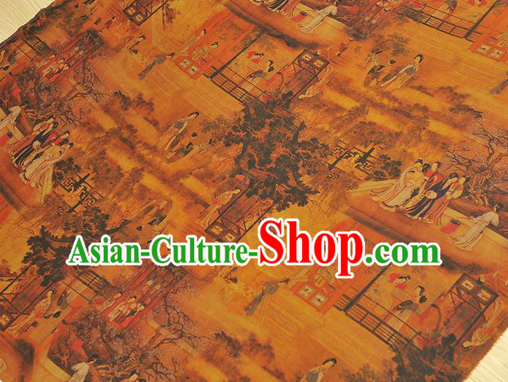Chinese Classical Palace Lady Pattern Cloth Traditional Cheongsam Ginger Silk Fabric Gambiered Guangdong Gauze Chinese Classical Palace Lady Pattern Cloth Traditional Cheongsam Ginger Silk Fabric Gambiered Guangdong Gauze