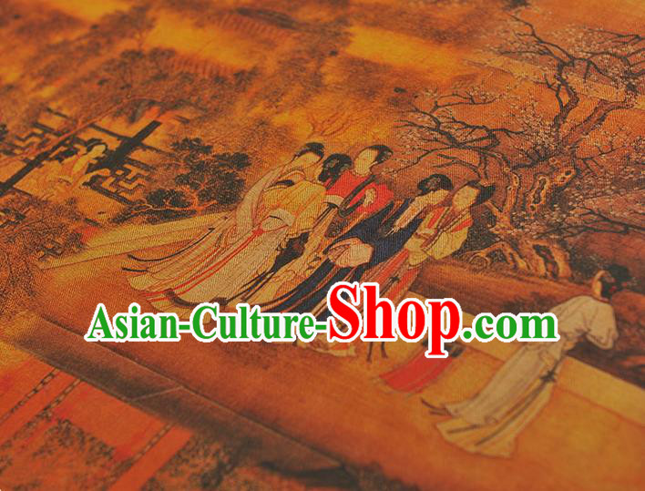 Chinese Classical Palace Lady Pattern Cloth Traditional Cheongsam Ginger Silk Fabric Gambiered Guangdong Gauze Chinese Classical Palace Lady Pattern Cloth Traditional Cheongsam Ginger Silk Fabric Gambiered Guangdong Gauze