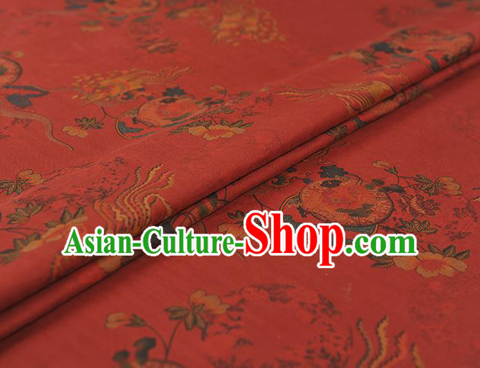 Chinese Traditional Cheongsam Silk Fabric Red Gambiered Guangdong Gauze Classical Phoenix Peony Pattern Cloth Chinese Traditional Cheongsam Silk Fabric Red Gambiered Guangdong Gauze Classical Phoenix Peony Pattern Cloth