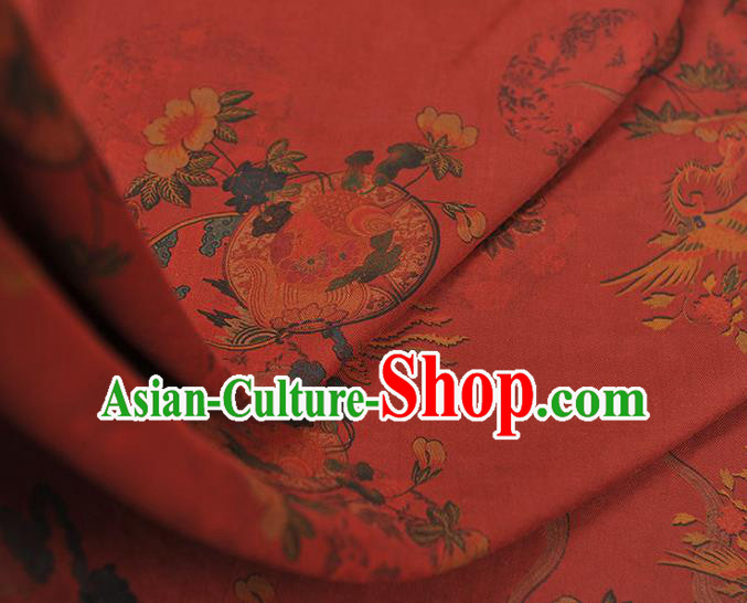 Chinese Traditional Cheongsam Silk Fabric Red Gambiered Guangdong Gauze Classical Phoenix Peony Pattern Cloth Chinese Traditional Cheongsam Silk Fabric Red Gambiered Guangdong Gauze Classical Phoenix Peony Pattern Cloth