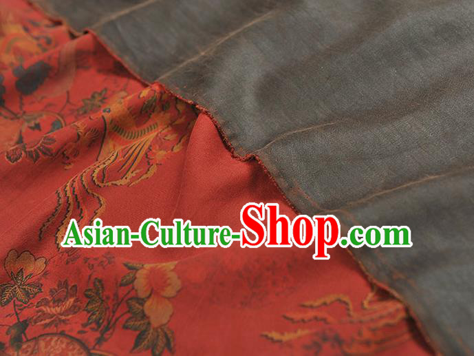 Chinese Traditional Cheongsam Silk Fabric Red Gambiered Guangdong Gauze Classical Phoenix Peony Pattern Cloth Chinese Traditional Cheongsam Silk Fabric Red Gambiered Guangdong Gauze Classical Phoenix Peony Pattern Cloth