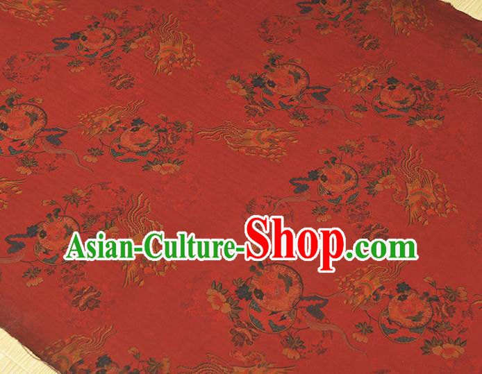 Chinese Traditional Cheongsam Silk Fabric Red Gambiered Guangdong Gauze Classical Phoenix Peony Pattern Cloth Chinese Traditional Cheongsam Silk Fabric Red Gambiered Guangdong Gauze Classical Phoenix Peony Pattern Cloth