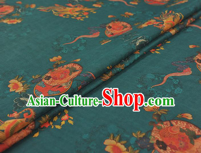 Chinese Gambiered Guangdong Gauze Classical Phoenix Peony Pattern Cloth Traditional Cheongsam Teal Silk Fabric Chinese Gambiered Guangdong Gauze Classical Phoenix Peony Pattern Cloth Traditional Cheongsam Teal Silk Fabric