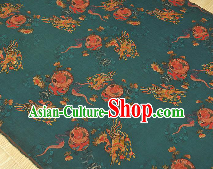 Chinese Gambiered Guangdong Gauze Classical Phoenix Peony Pattern Cloth Traditional Cheongsam Teal Silk Fabric Chinese Gambiered Guangdong Gauze Classical Phoenix Peony Pattern Cloth Traditional Cheongsam Teal Silk Fabric