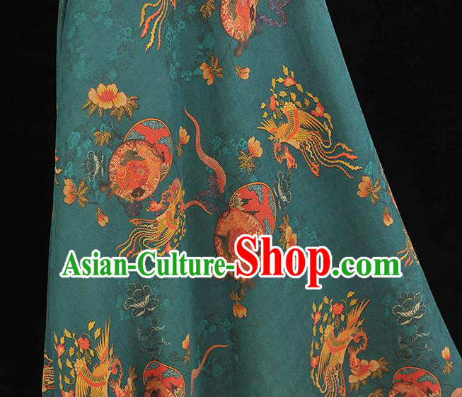 Chinese Gambiered Guangdong Gauze Classical Phoenix Peony Pattern Cloth Traditional Cheongsam Teal Silk Fabric Chinese Gambiered Guangdong Gauze Classical Phoenix Peony Pattern Cloth Traditional Cheongsam Teal Silk Fabric