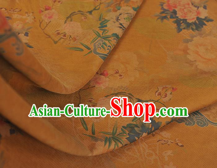Chinese Traditional Cheongsam Silk Fabric Gambiered Guangdong Gauze Classical Peony Pattern Ginger Cloth Chinese Traditional Cheongsam Silk Fabric Gambiered Guangdong Gauze Classical Peony Pattern Ginger Cloth