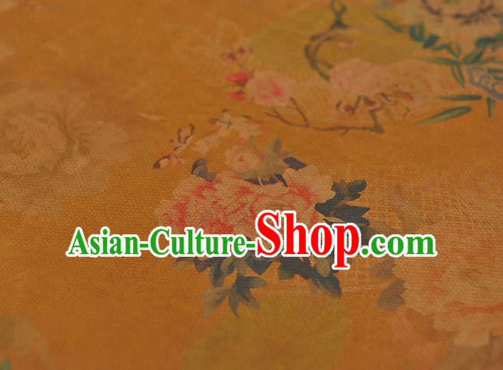 Chinese Traditional Cheongsam Silk Fabric Gambiered Guangdong Gauze Classical Peony Pattern Ginger Cloth Chinese Traditional Cheongsam Silk Fabric Gambiered Guangdong Gauze Classical Peony Pattern Ginger Cloth