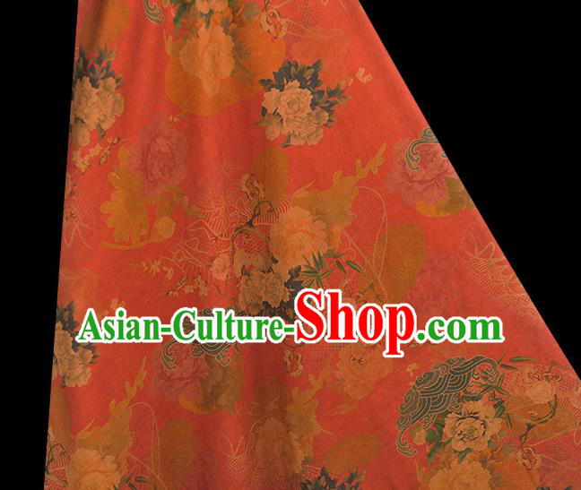 Chinese Traditional Gambiered Guangdong Gauze Classical Peony Pattern Cloth Cheongsam Red Silk Fabric Chinese Traditional Gambiered Guangdong Gauze Classical Peony Pattern Cloth Cheongsam Red Silk Fabric