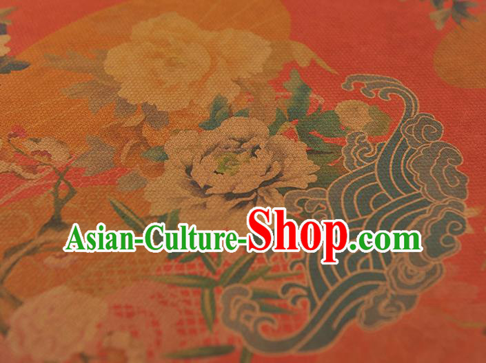 Chinese Traditional Gambiered Guangdong Gauze Classical Peony Pattern Cloth Cheongsam Red Silk Fabric Chinese Traditional Gambiered Guangdong Gauze Classical Peony Pattern Cloth Cheongsam Red Silk Fabric